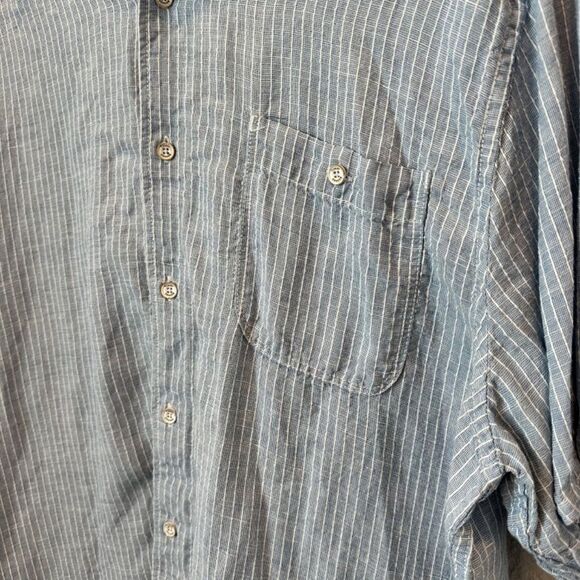 Tommy Bahama Blue White Stripe Linen Blend Short Sleeve Button Front Shirt L EUC - Picture 2 of 7